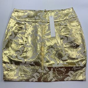 Line & Dot Metallic Gold Ivory Floral Mini Skirt